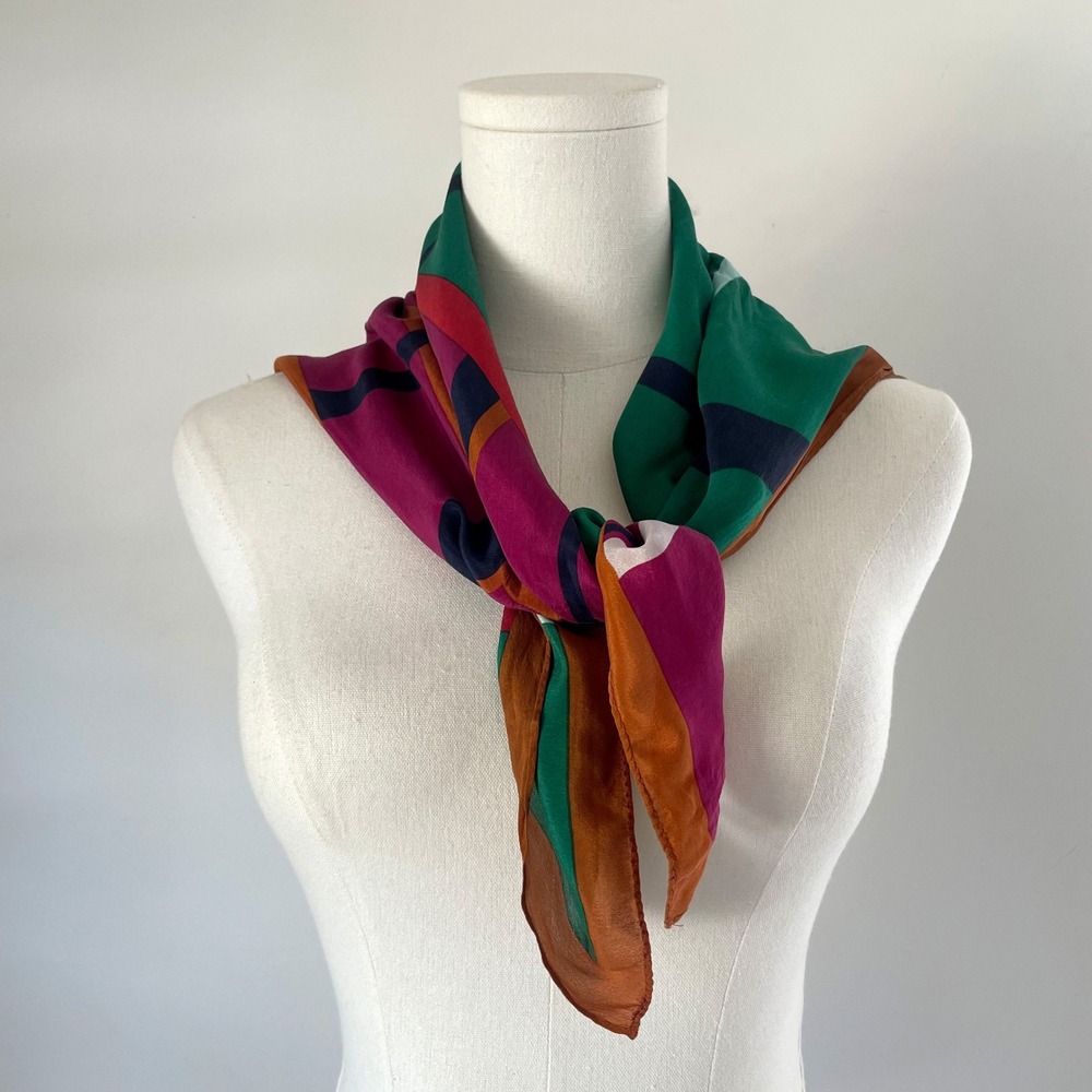 Abstract Geometric Silk Square Scarf Vintage Mid Century Retro Colorblock
